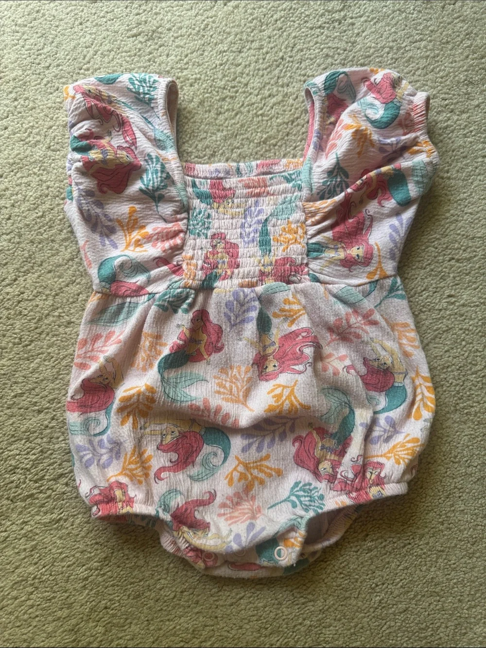 Disney Baby Little Mermaid Ariel Bubble Romper 12M Smocked Ruffle One Piece